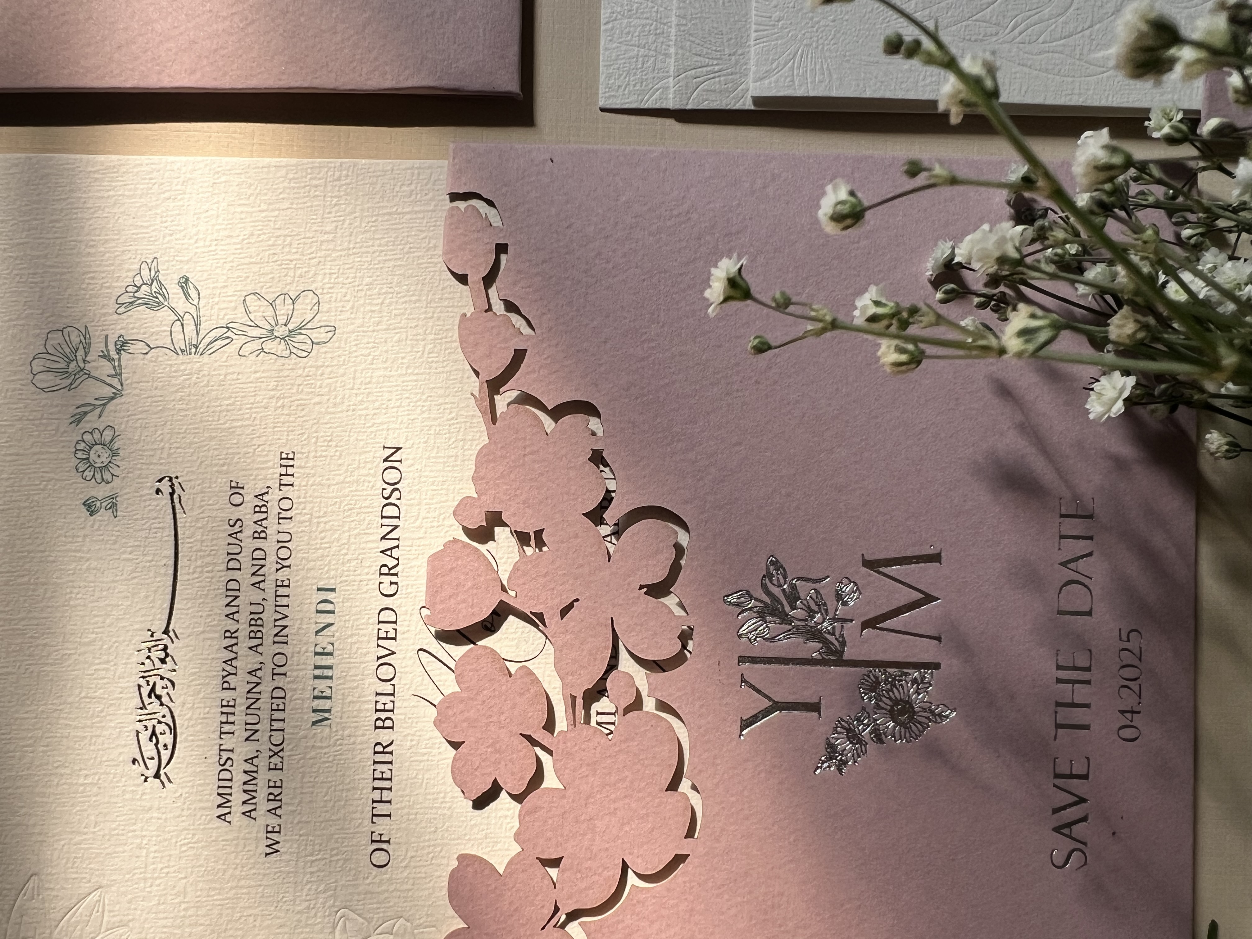 Pink Laser-Cut Mehendi Card